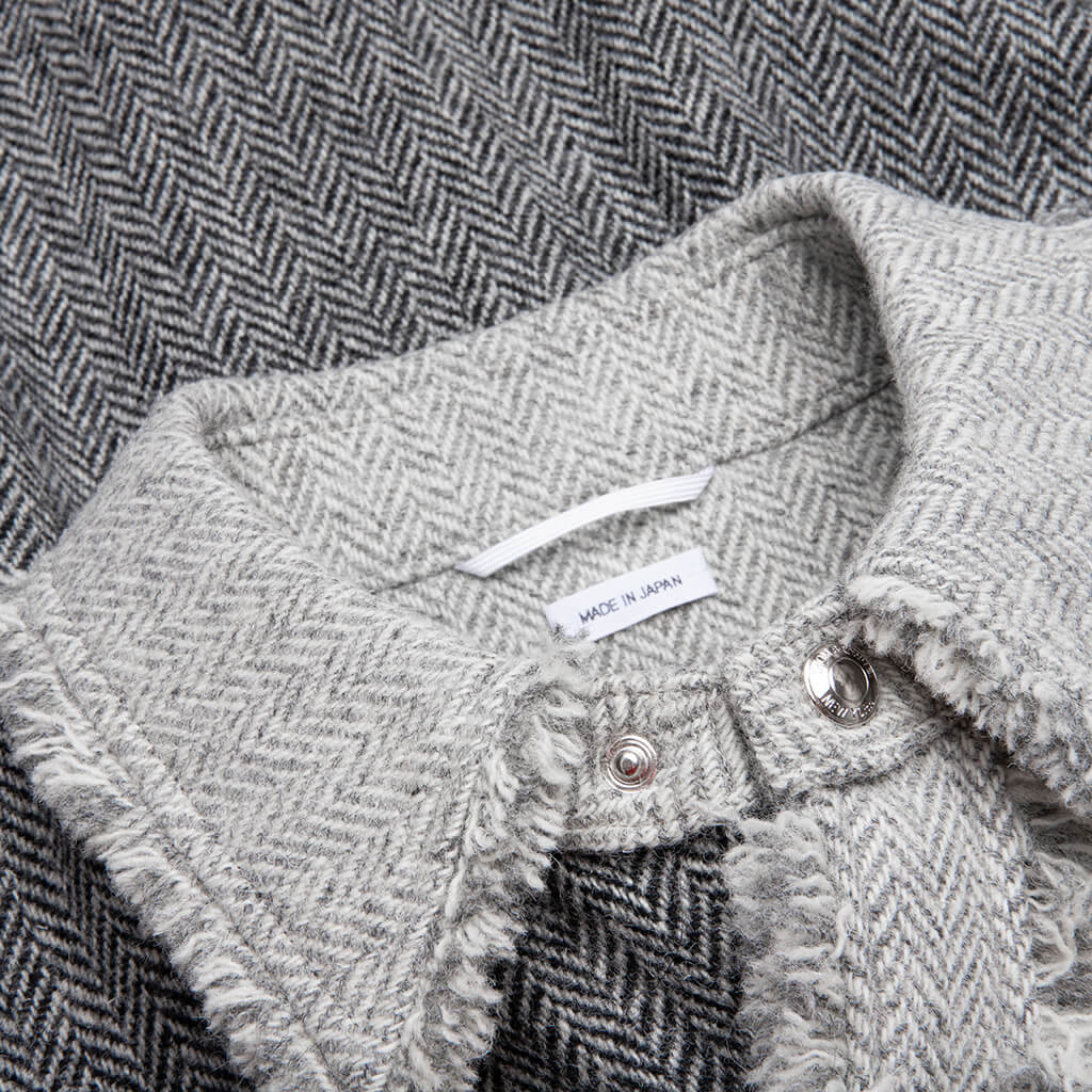 w/ 4 Bar and Fray Edge Herringbone Shirt Jacket - Medium Grey - Image 3