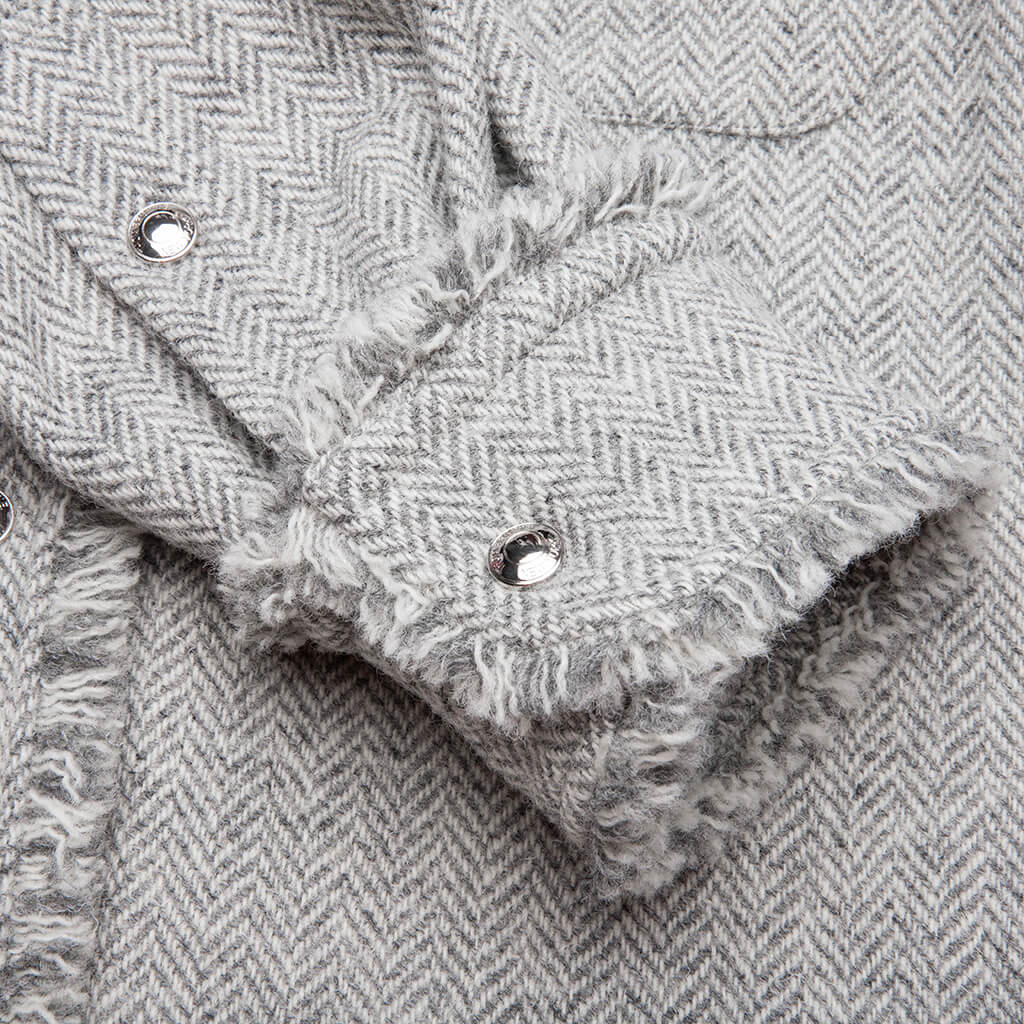 w/ 4 Bar and Fray Edge Herringbone Shirt Jacket - Medium Grey - Image 5