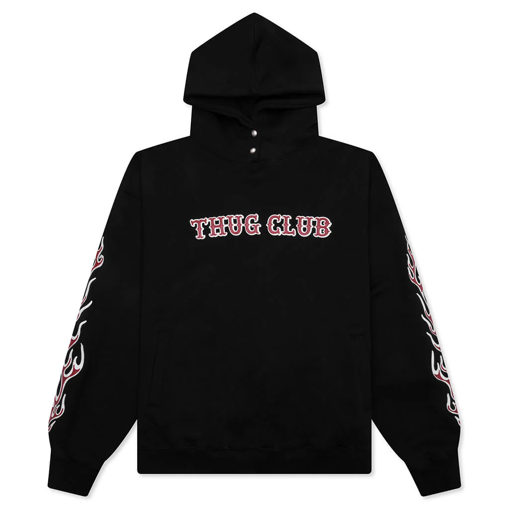 Leather Flame Hoodie - Black