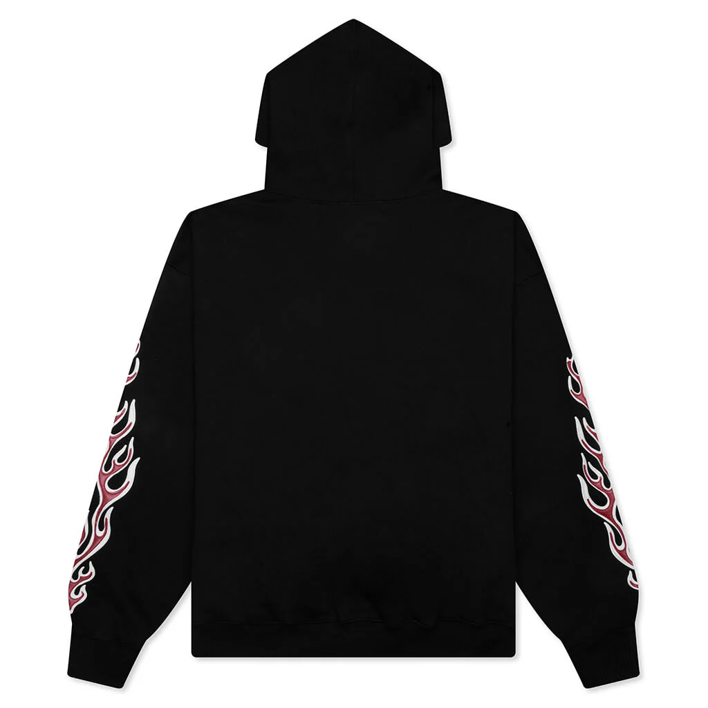 Leather Flame Hoodie - Black - Image 2