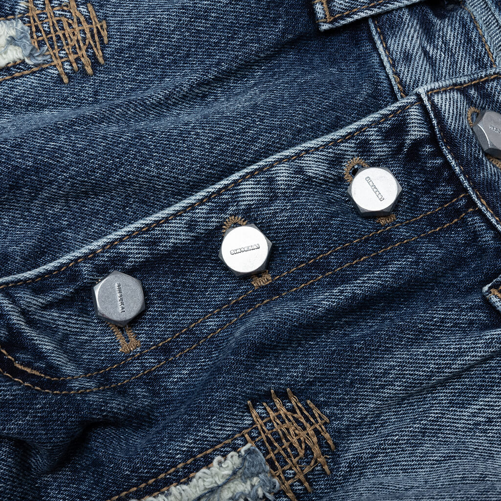 Bone Leather Denim Pants - Blue - Image 3