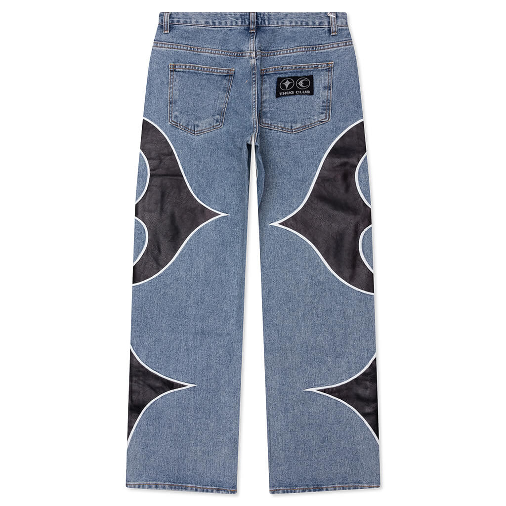 Leather Washing Denim Pants - Blue - Image 2