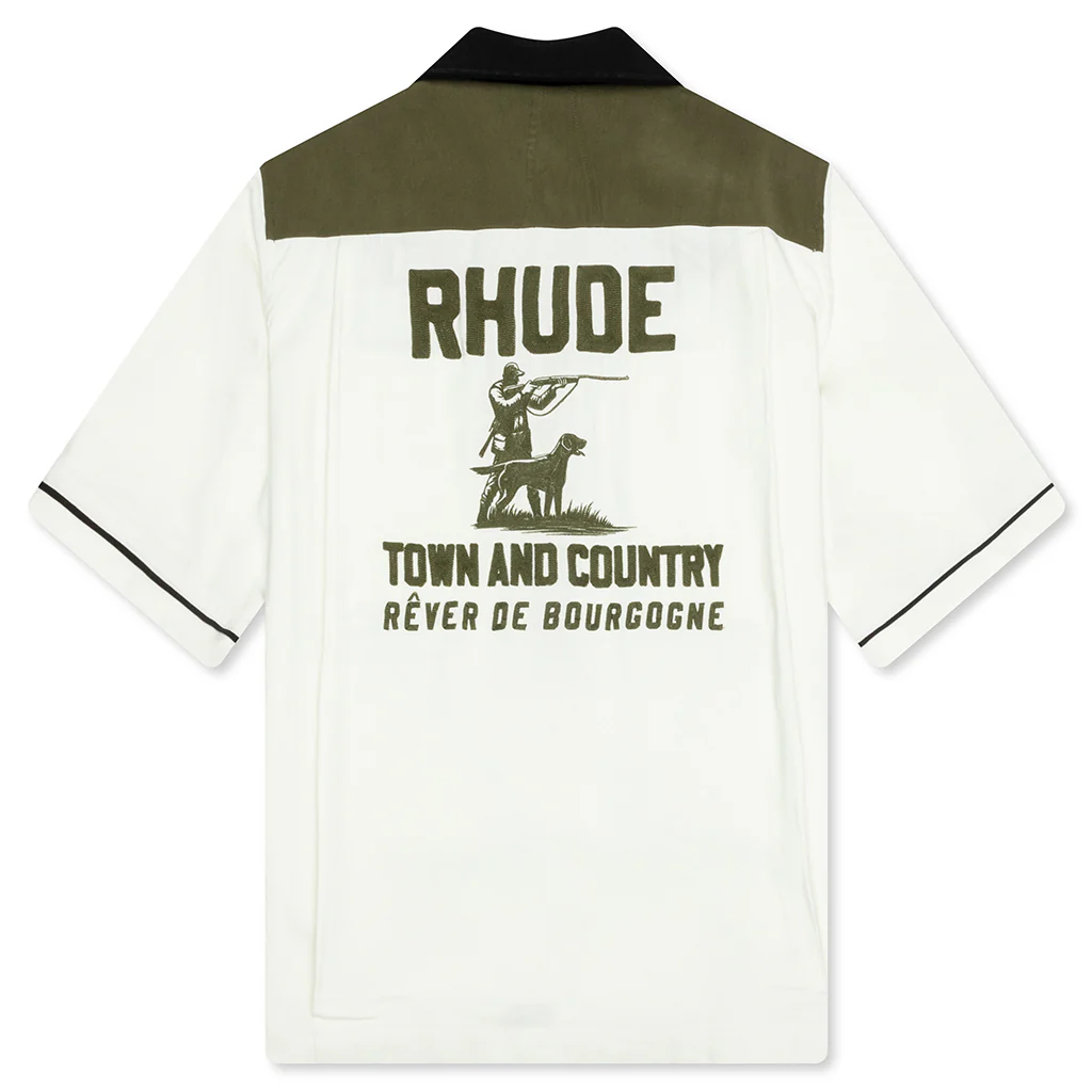 Town and Country Bowling Shirt - Military Green/Off White - Image 2