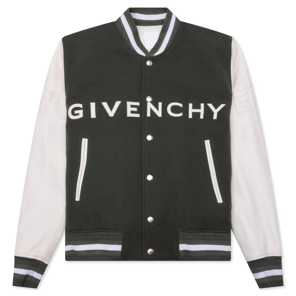 Varsity Wool & Grained Leather - Greyish Green