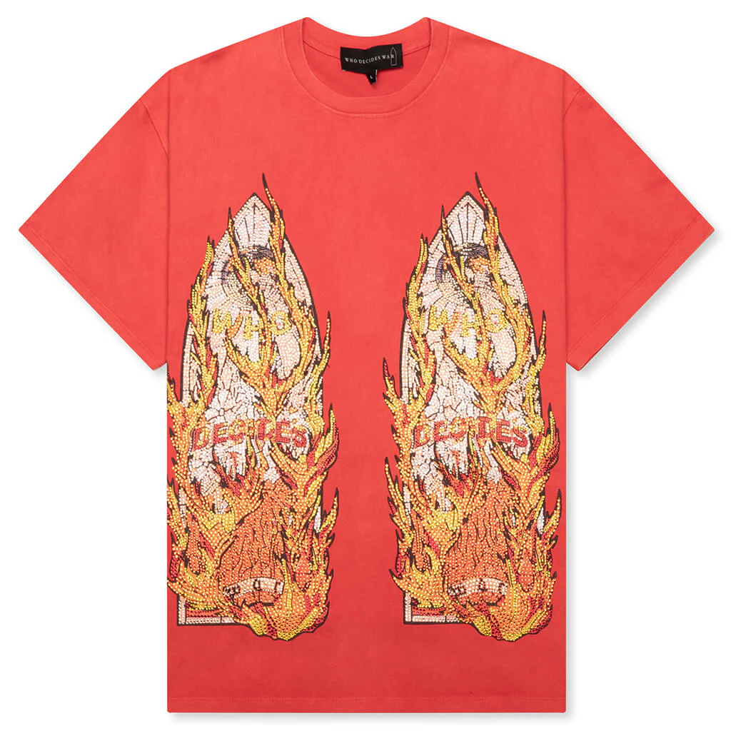 Rhinestone Flame Glass Jersey Tee - Ruby