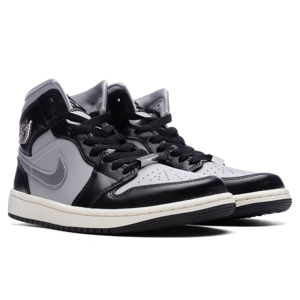Women's Air Jordan 1 Mid SE - Black/Metallic Silver/Light Smoke Grey - Image 2