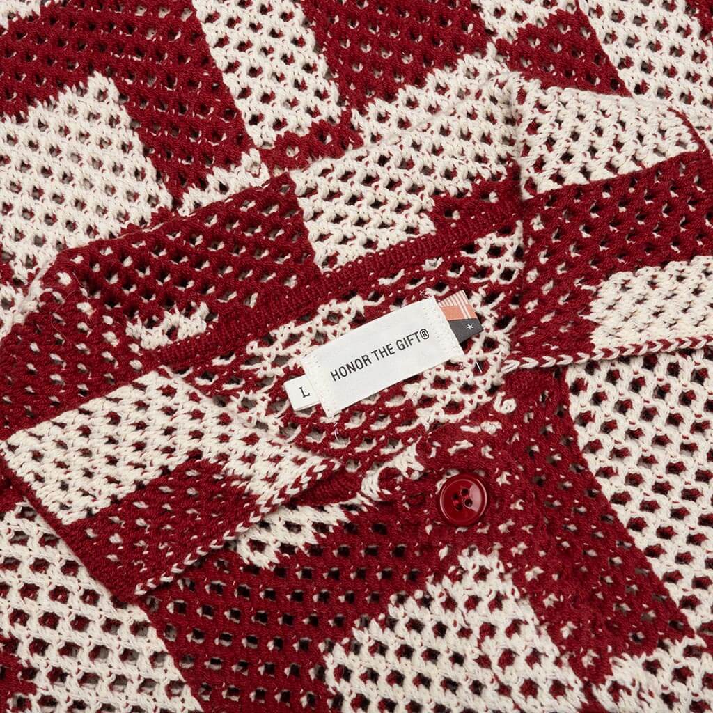 Crochet S/S Button Down - Brick - Image 3