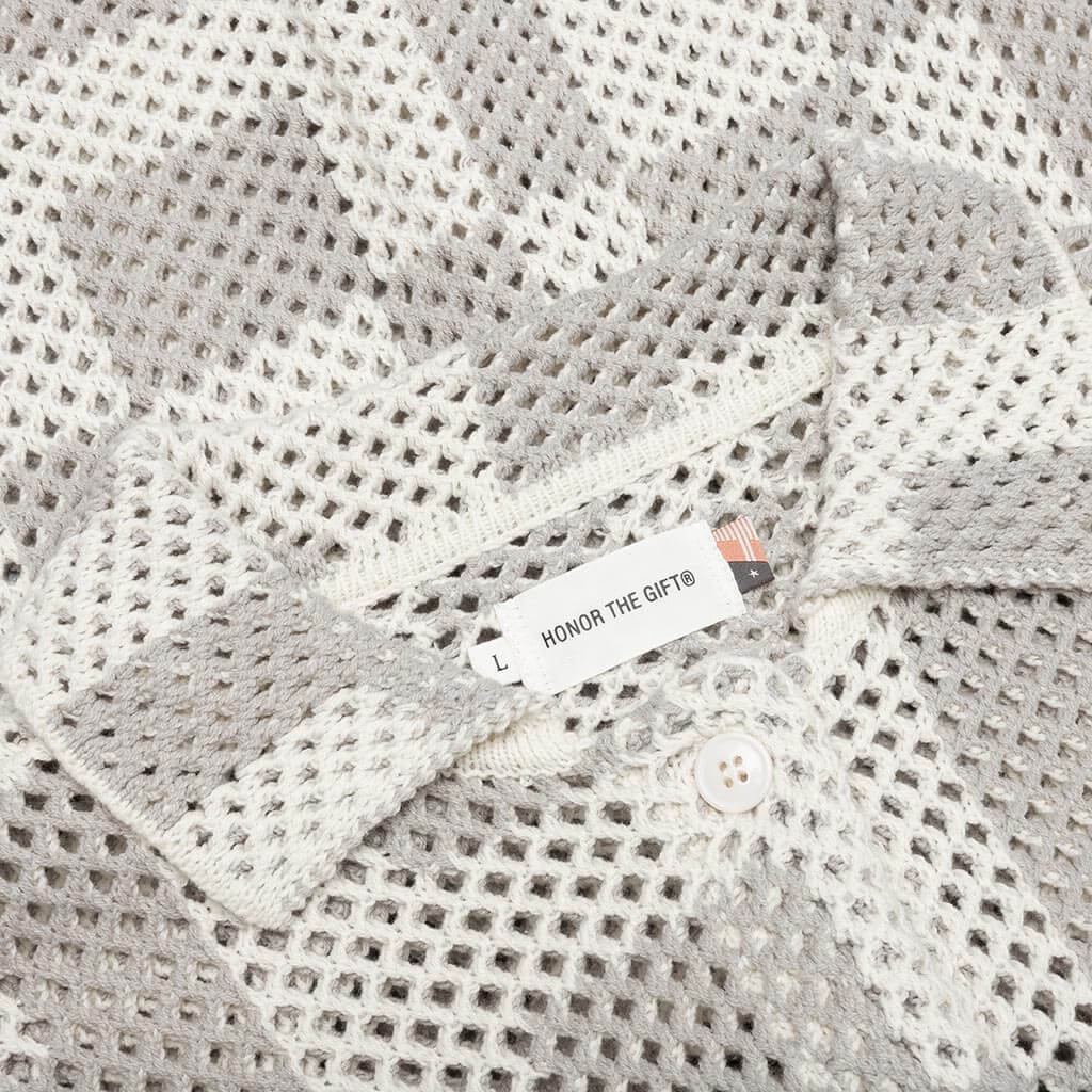 Crochet S/S Button Down - Stone - Image 3